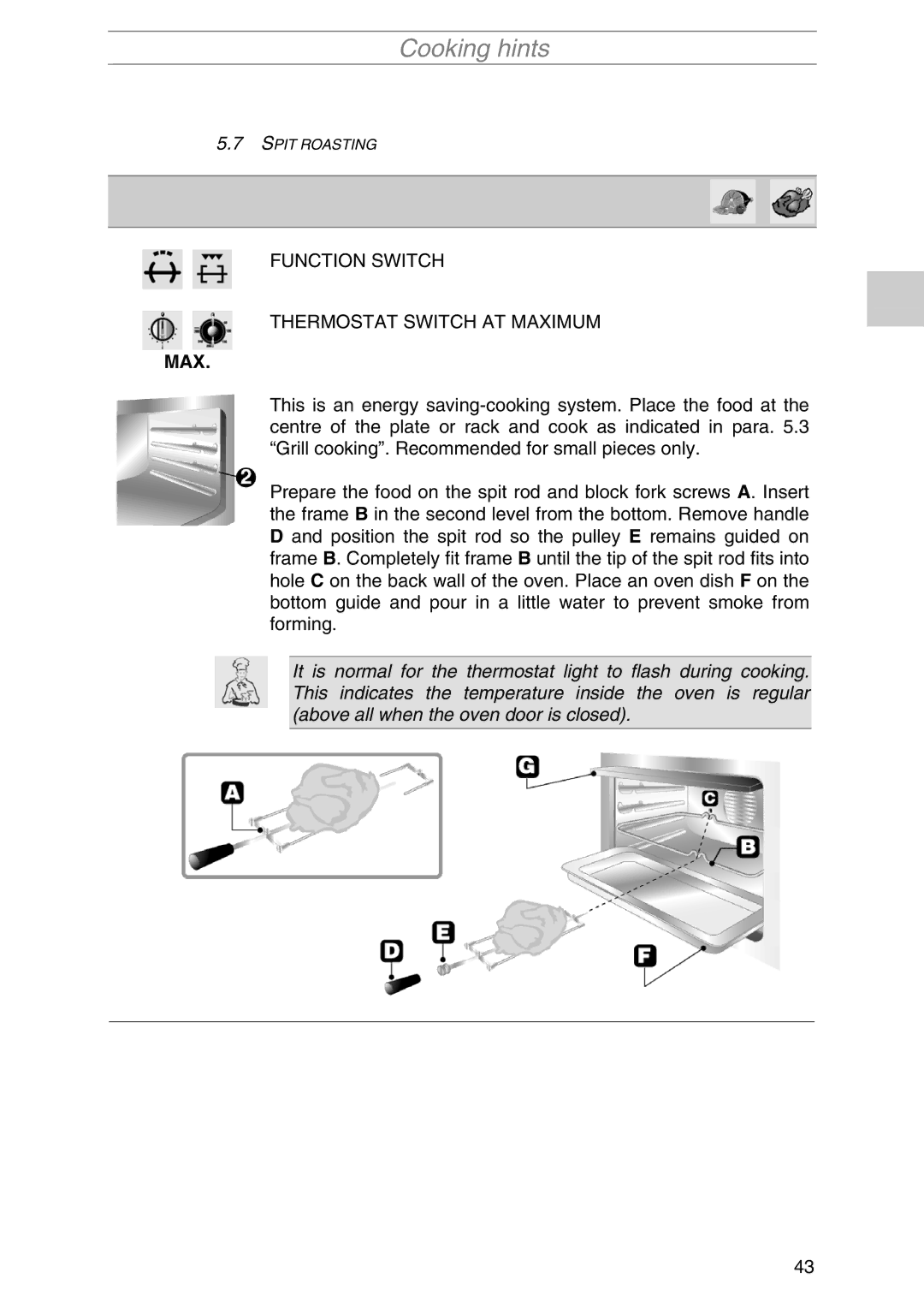 Smeg PIRO10NE manual Spit Roasting 