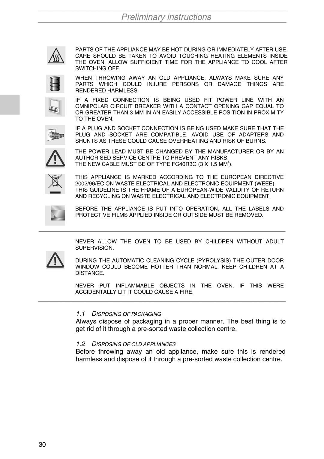 Smeg PIRO10NE manual Disposing of Packaging 