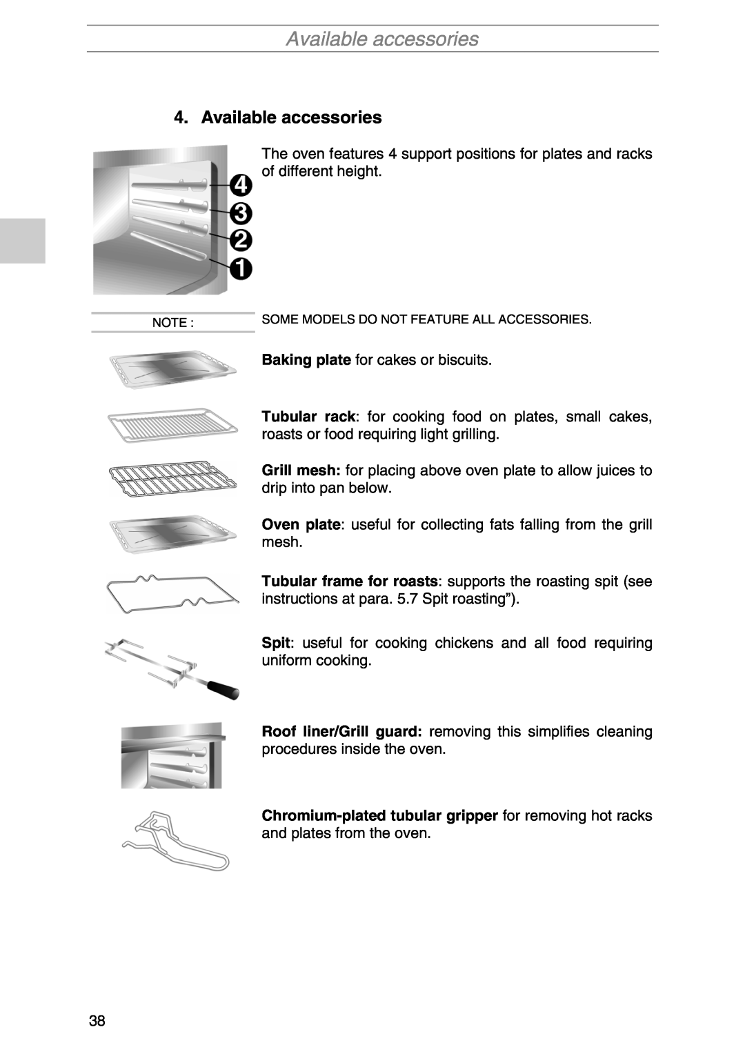 Smeg PIRO10NE manual Available accessories, Chromium-plated tubular gripper for removing hot racks 