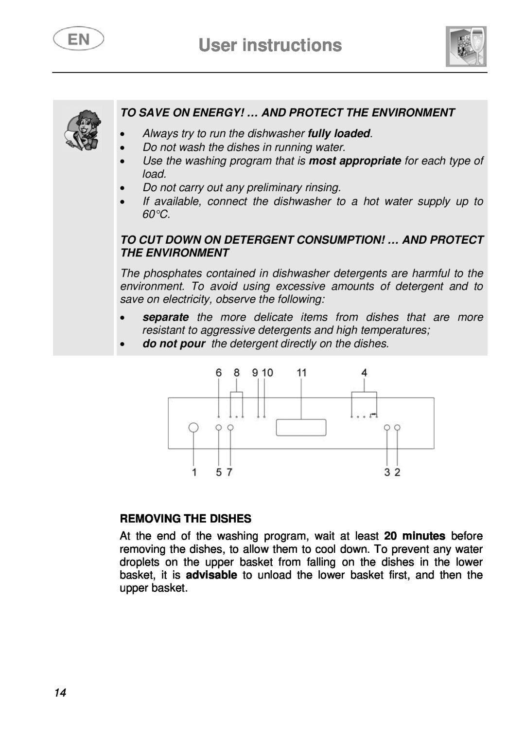 Smeg PL115X, PL115NE User instructions, To Save On Energy! … And Protect The Environment, Removing The Dishes 