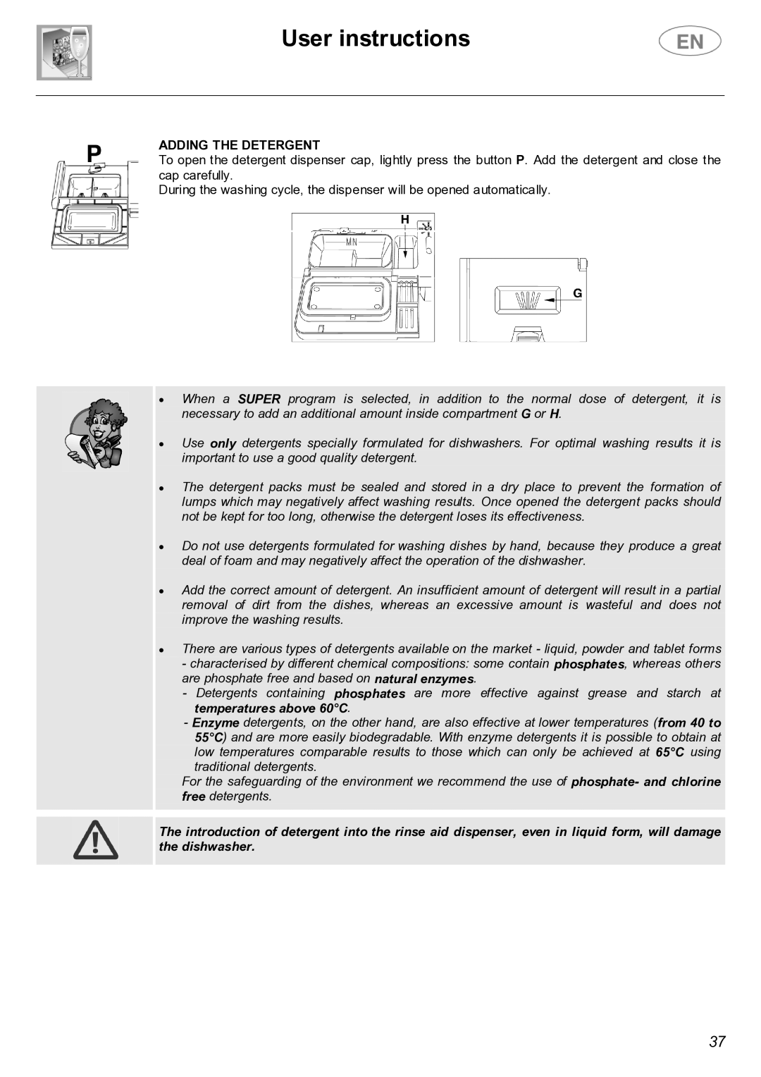 Smeg PL19K instruction manual Adding the Detergent 