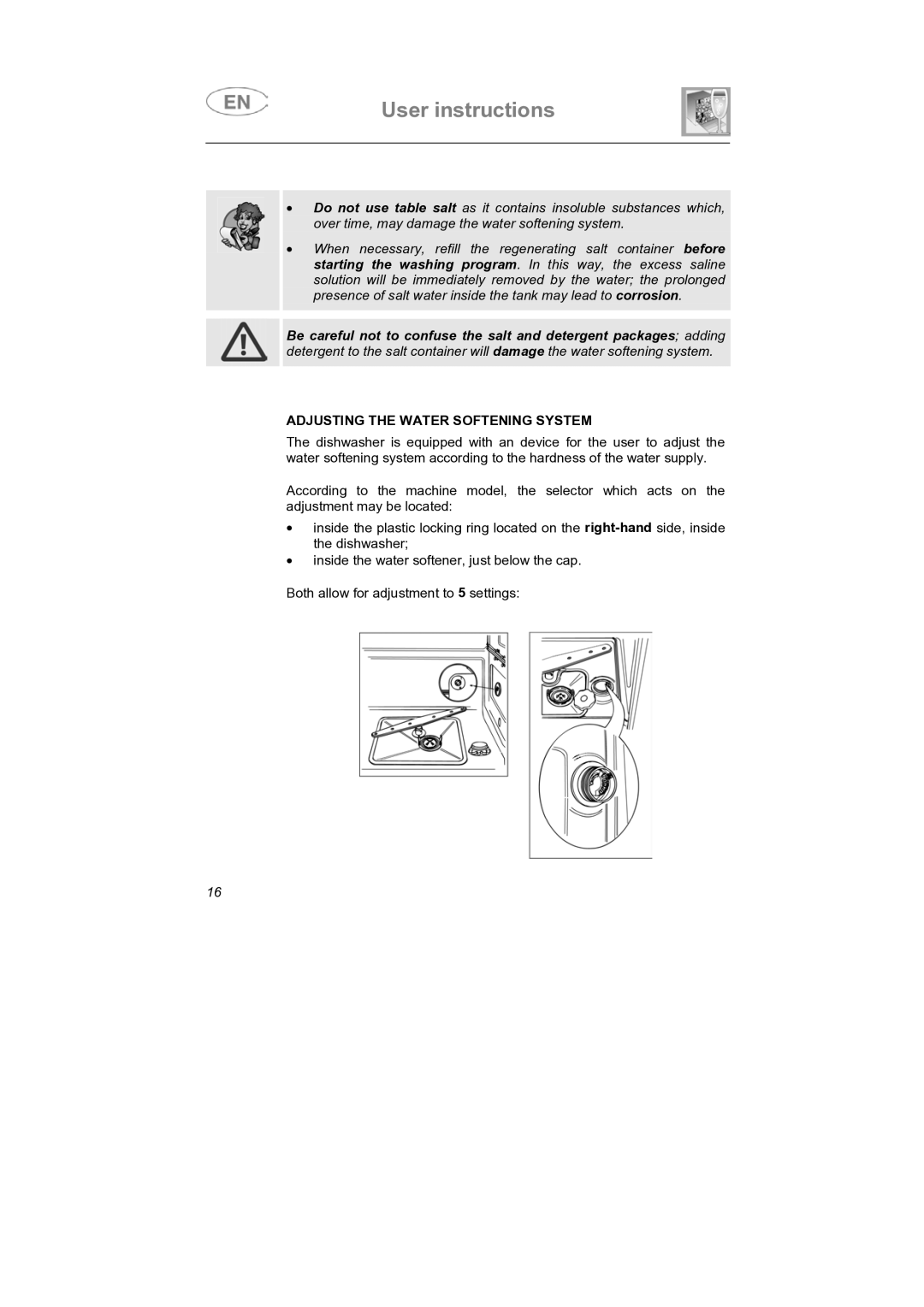 Smeg PLTW640X7, PLTW620 manual Adjusting the Water Softening System 