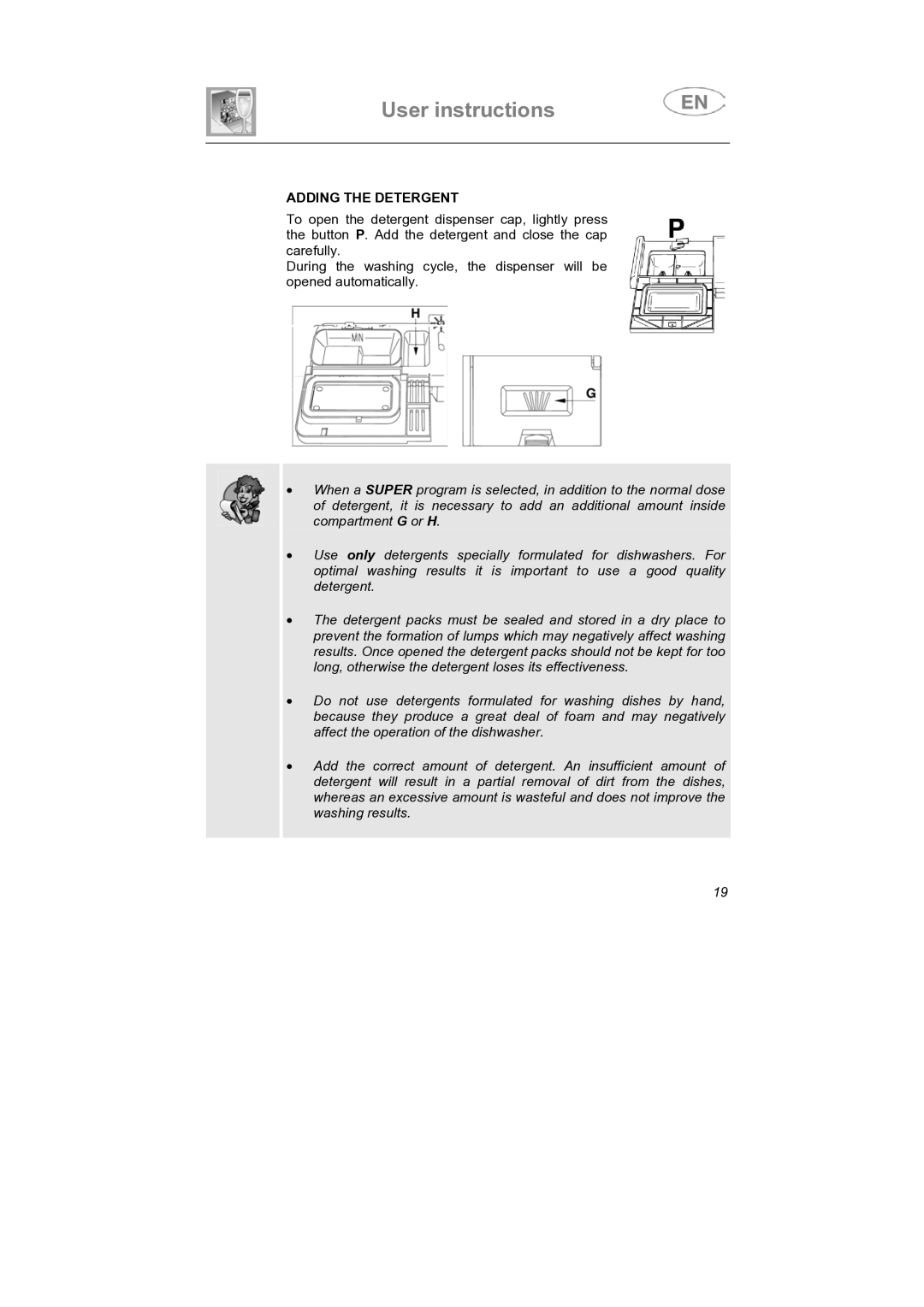 Smeg PLTW640X7, PLTW620 manual Adding the Detergent 