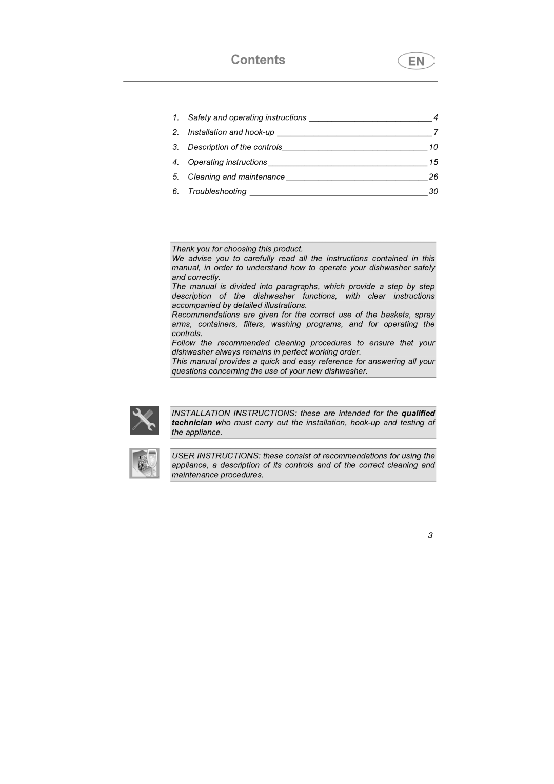 Smeg PLTW620, PLTW640X7 manual Contents 