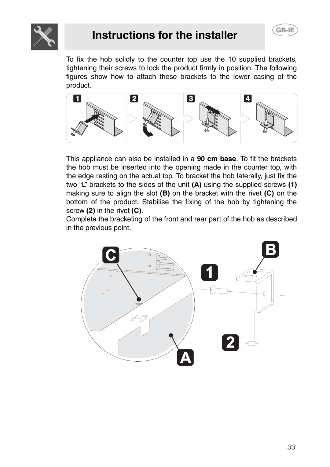 Smeg PS906 manual Instructions for the installer 