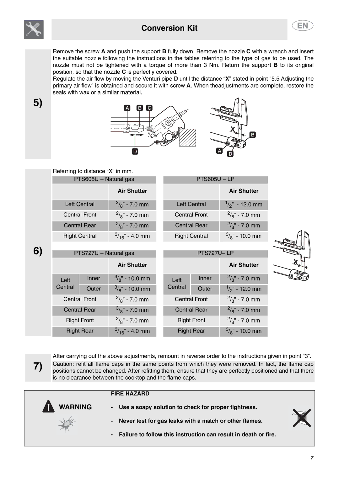 Smeg PTS605NU3, PTS605U3, PTS605BU3 important safety instructions Fire Hazard 