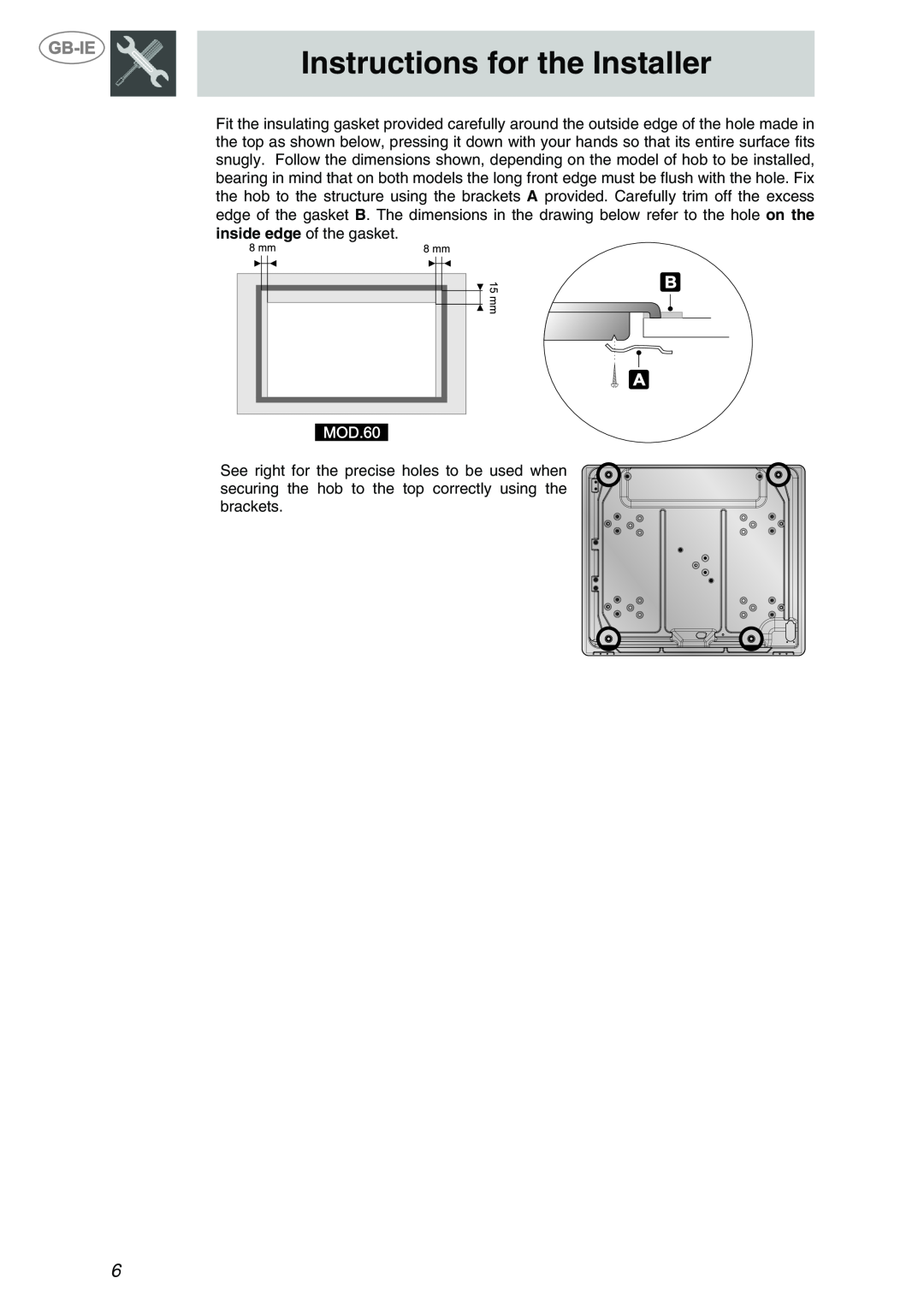 Smeg PTS723-3 manual Instructions for the Installer 