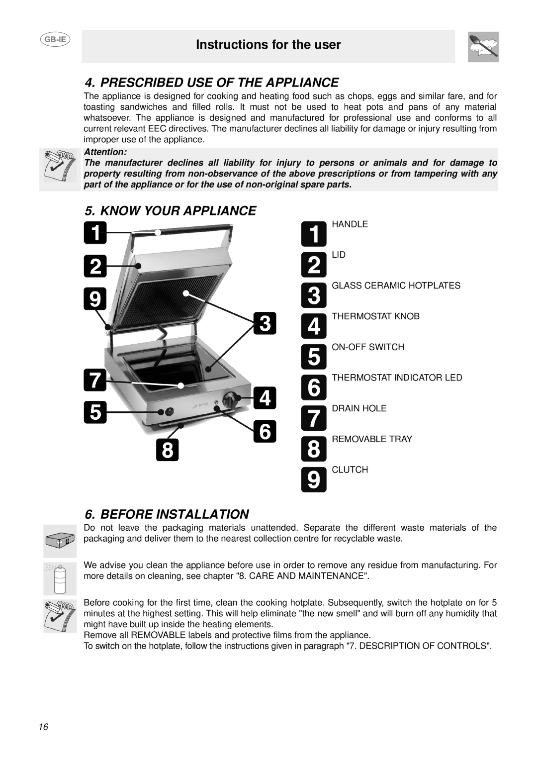 Smeg PV1SL, PV1SM, PV1SR manual Prescribed USE of the Appliance, Know Your Appliance, Before Installation 