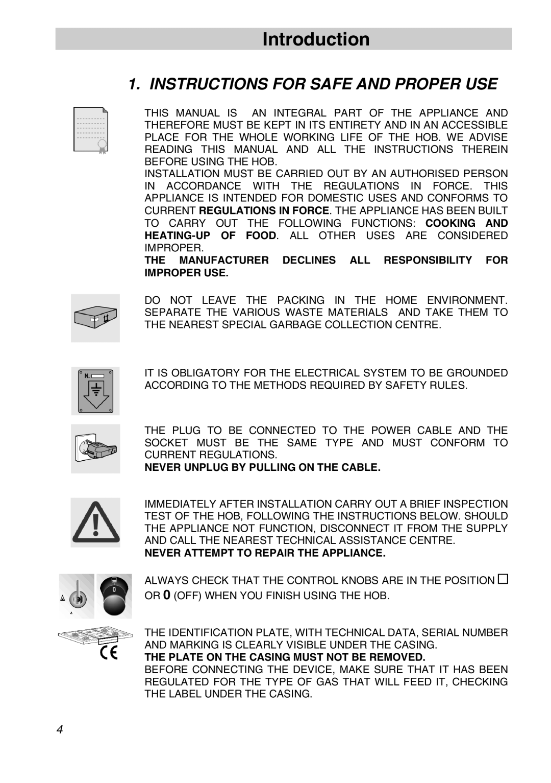 Smeg PVA96 manual Introduction, Instructions for Safe and Proper USE 