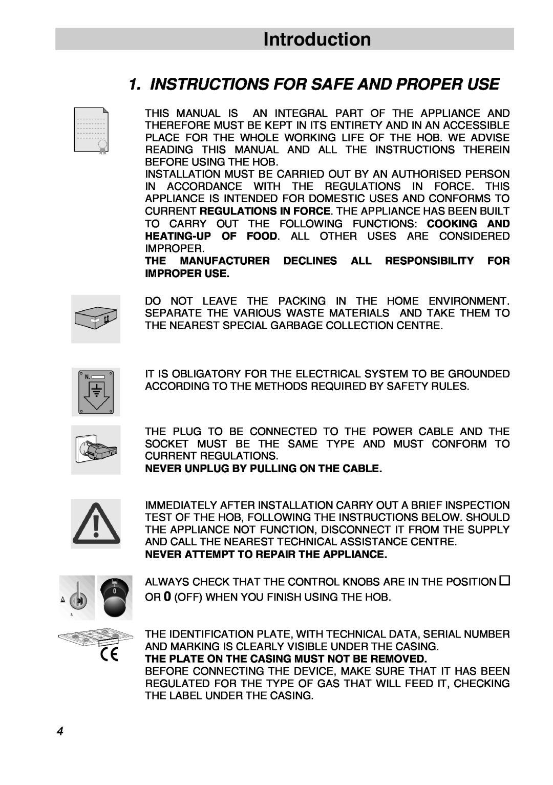Smeg PVA96 manual Introduction, Instructions For Safe And Proper Use, Never Unplug By Pulling On The Cable 