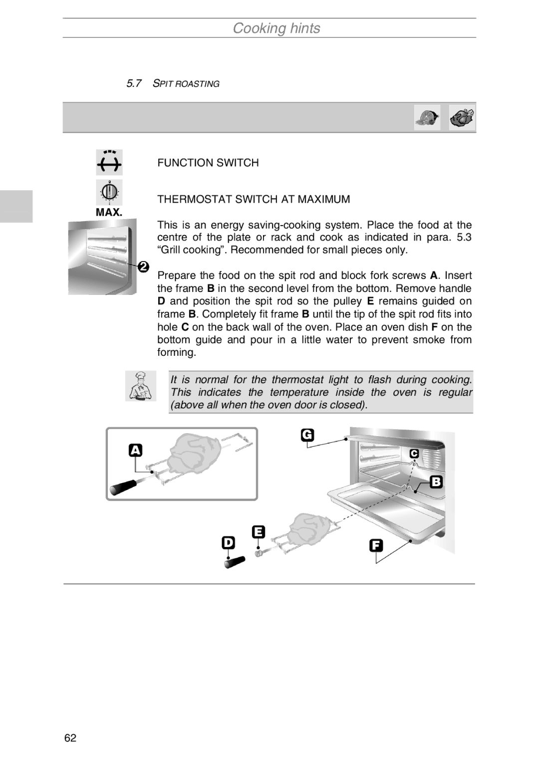 Smeg S1055MF-5, S1055MFX1, S1055MFB1, S1055MF1, S1055MFB5, S1055MFX5 manual Spit Roasting 