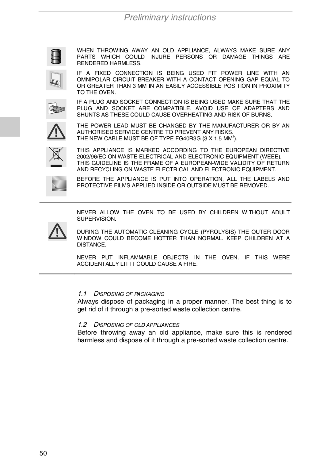 Smeg S1055MF-5, S1055MFX1, S1055MFB1, S1055MF1, S1055MFB5, S1055MFX5 manual Disposing of Packaging 