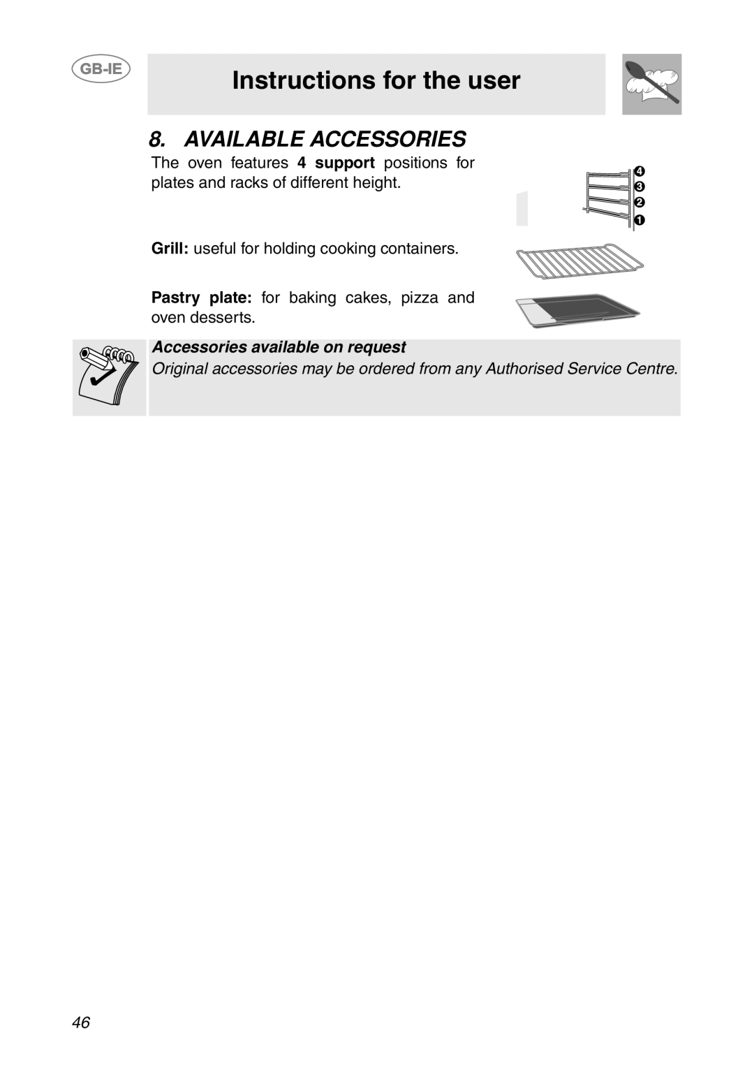 Smeg S200/1, S200EB/1 manual Available Accessories 