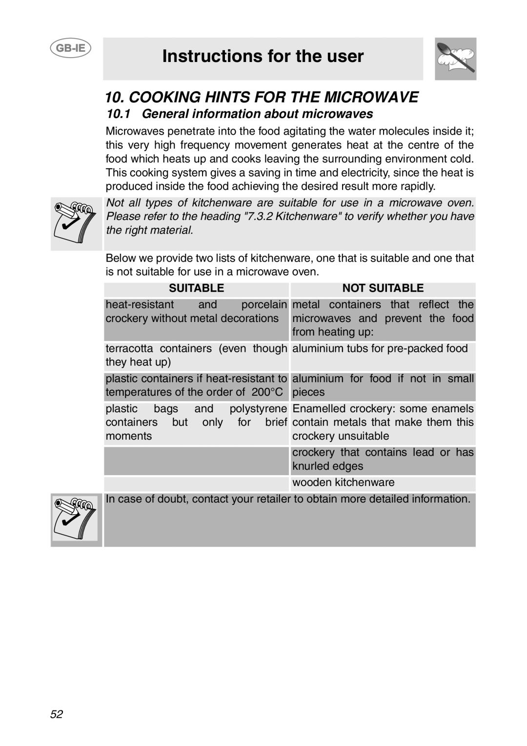 Smeg S200/1, S200EB/1 manual Cooking Hints for the Microwave, General information about microwaves 