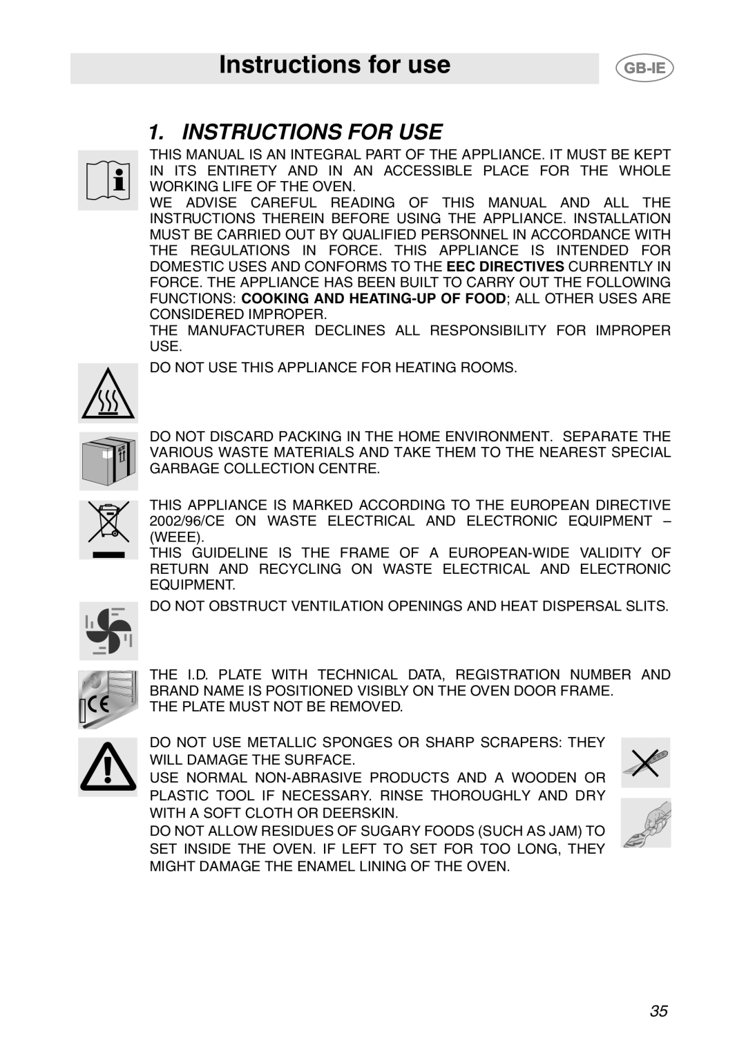 Smeg S200EB/1, S200/1 manual Instructions for use, Instructions for USE 