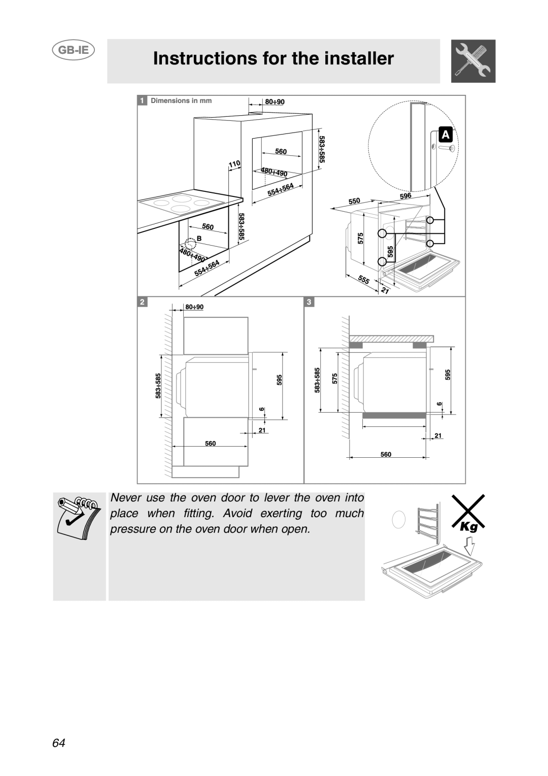 Smeg S200/1, S200EB/1 manual Instructions for the installer 