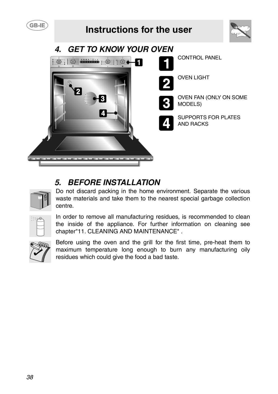 Smeg S200/1, S200EB/1 manual Instructions for the user, Get To Know Your Oven, Before Installation 