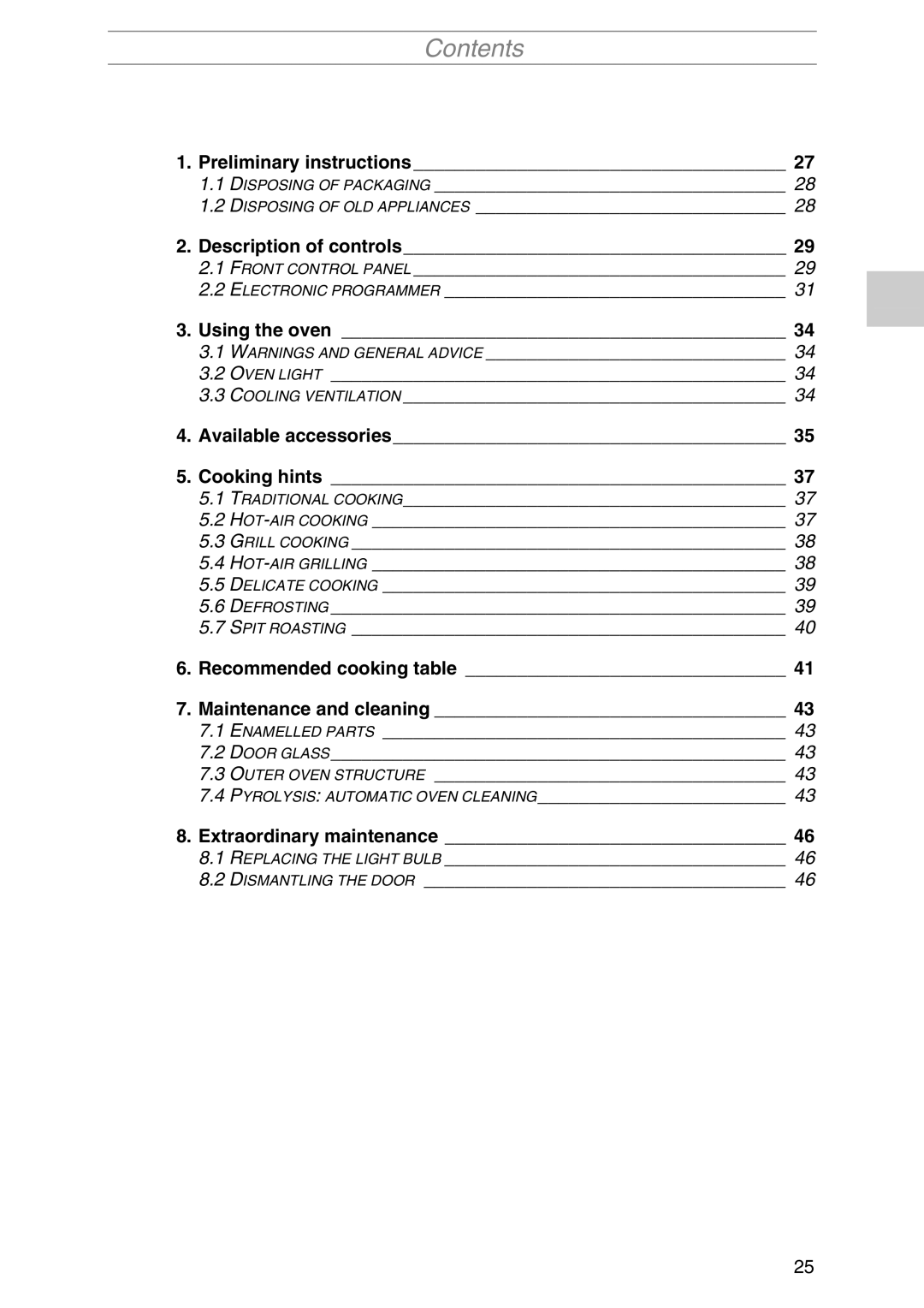 Smeg S2010MF1, S2010MF-5, S2010MFX1, S2010MFB1, S2010MAZ1, S2010MFP1, S2010MFB5, S2010MFP5 manual Contents 