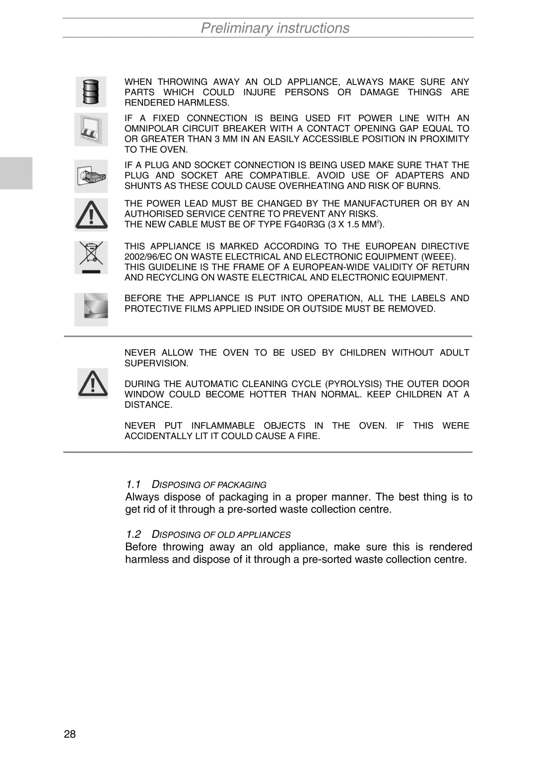 Smeg S2010MAZ1, S2010MF-5, S2010MF1, S2010MFX1, S2010MFB1, S2010MFP1, S2010MFB5, S2010MFP5 manual Disposing of Packaging 