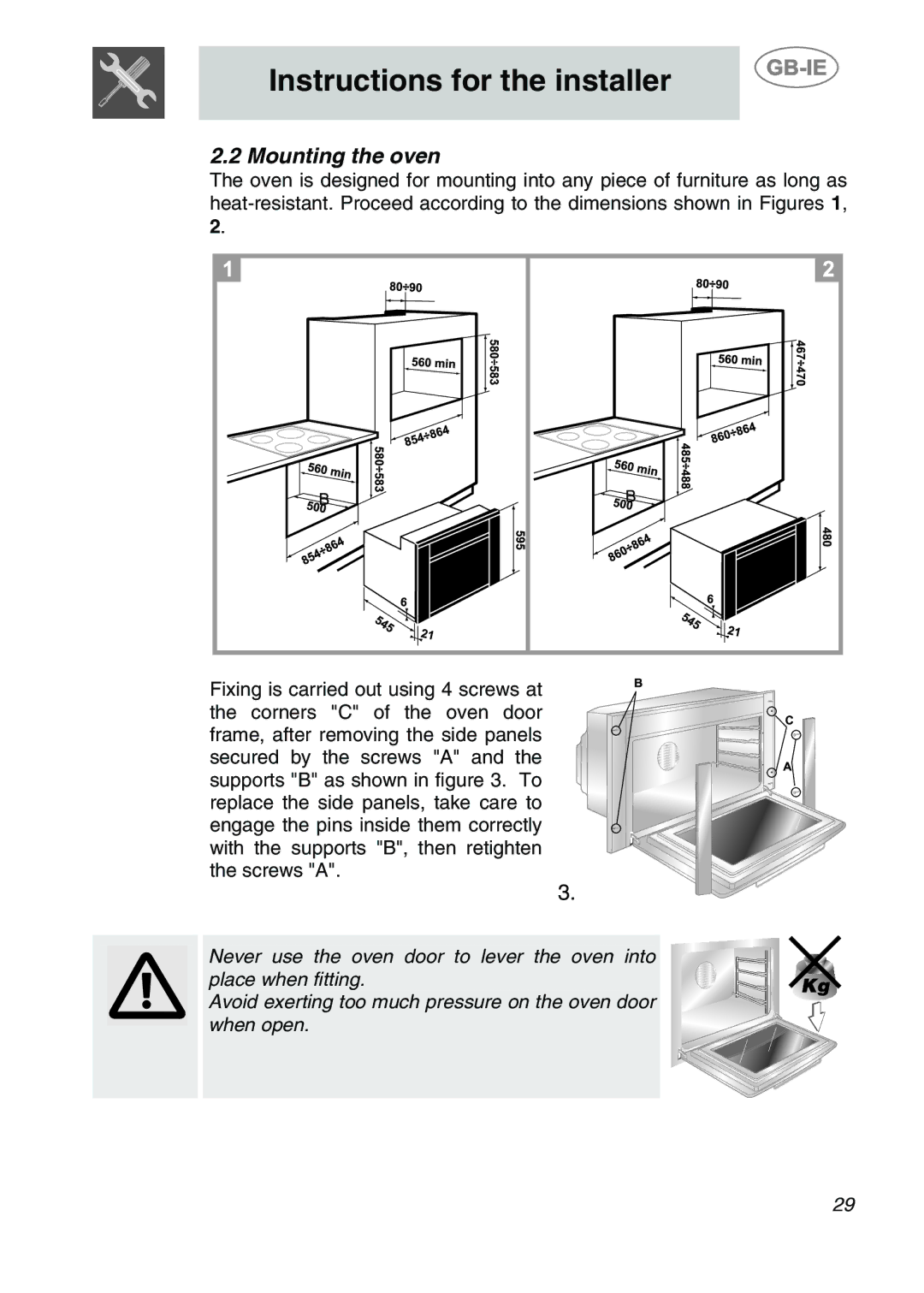 Smeg S20XMF.1, S20XMF-7, S20XMF-5 manual Mounting the oven 