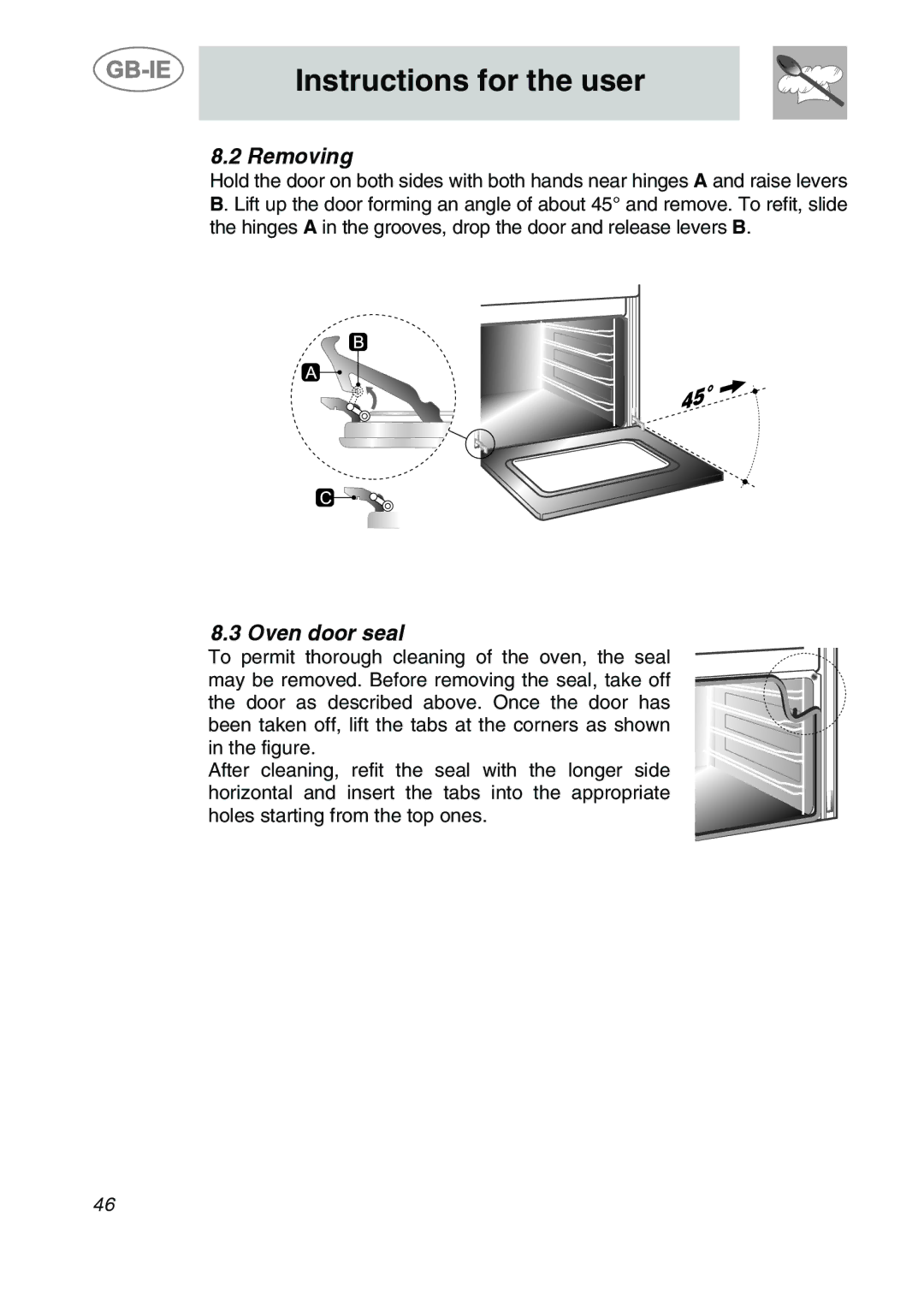 Smeg S20XMFR manual Removing, Oven door seal 