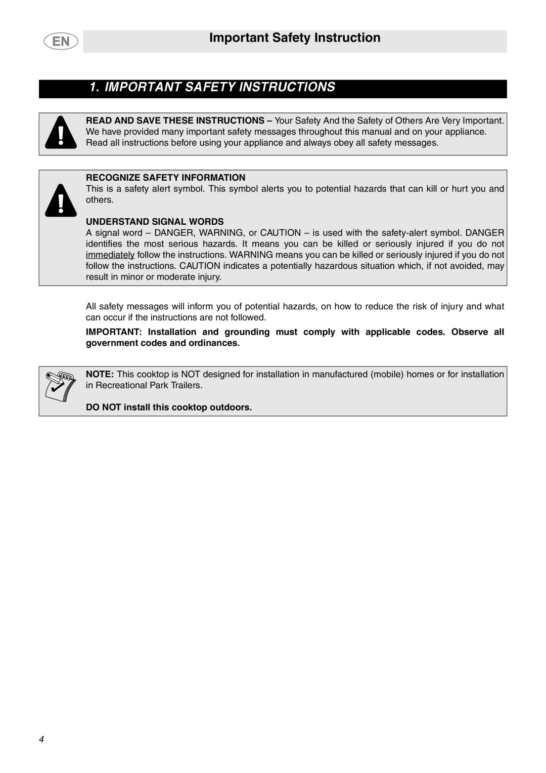 Smeg S2773CXU, S2772TCU important safety instructions Important Safety Instructions 