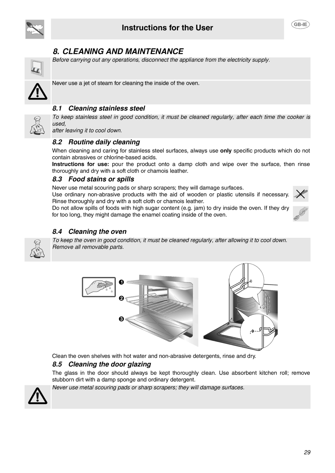 Smeg S340G manual Cleaning and Maintenance 