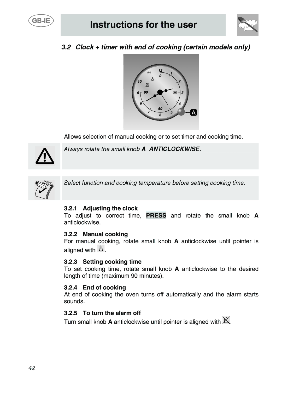 Smeg S399XPZ6 manual Clock + timer with end of cooking certain models only 