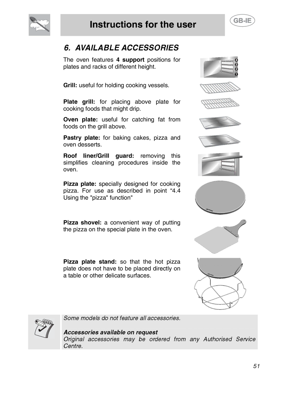 Smeg S399XPZ6 manual Available Accessories 