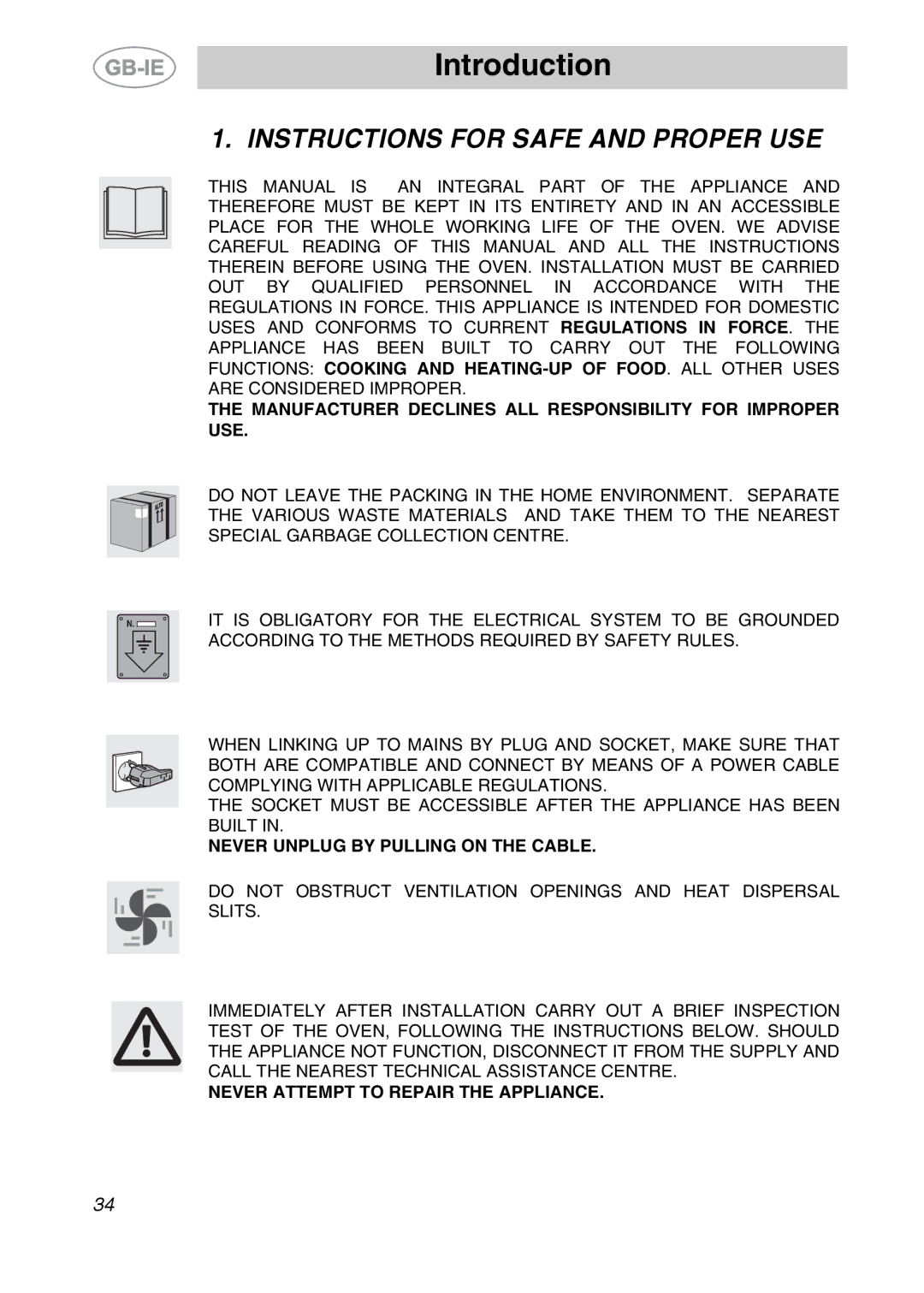 Smeg S399XPZ6 manual Introduction, Instructions for Safe and Proper USE 