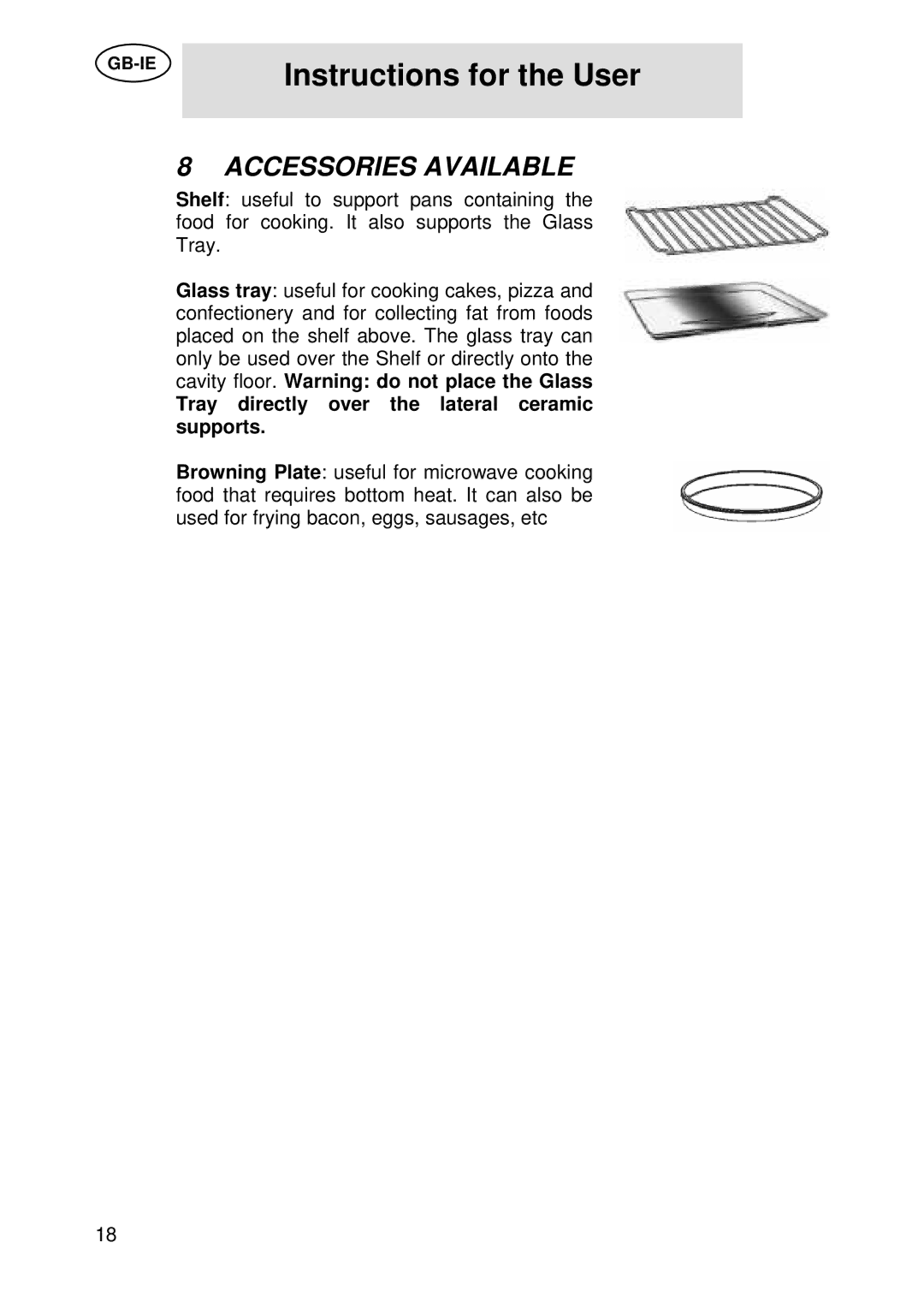 Smeg S45MCX manual Accessories Available, Tray directly over the lateral ceramic supports 