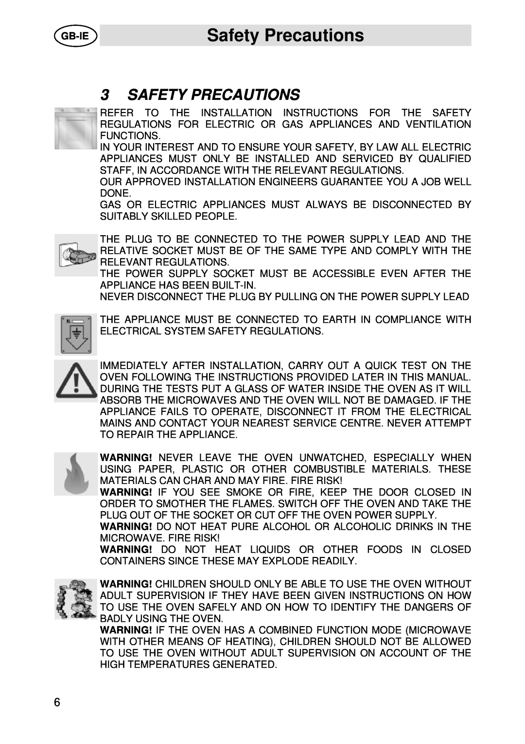 Smeg S45MCX manual Safety Precautions, Gb-Ie 