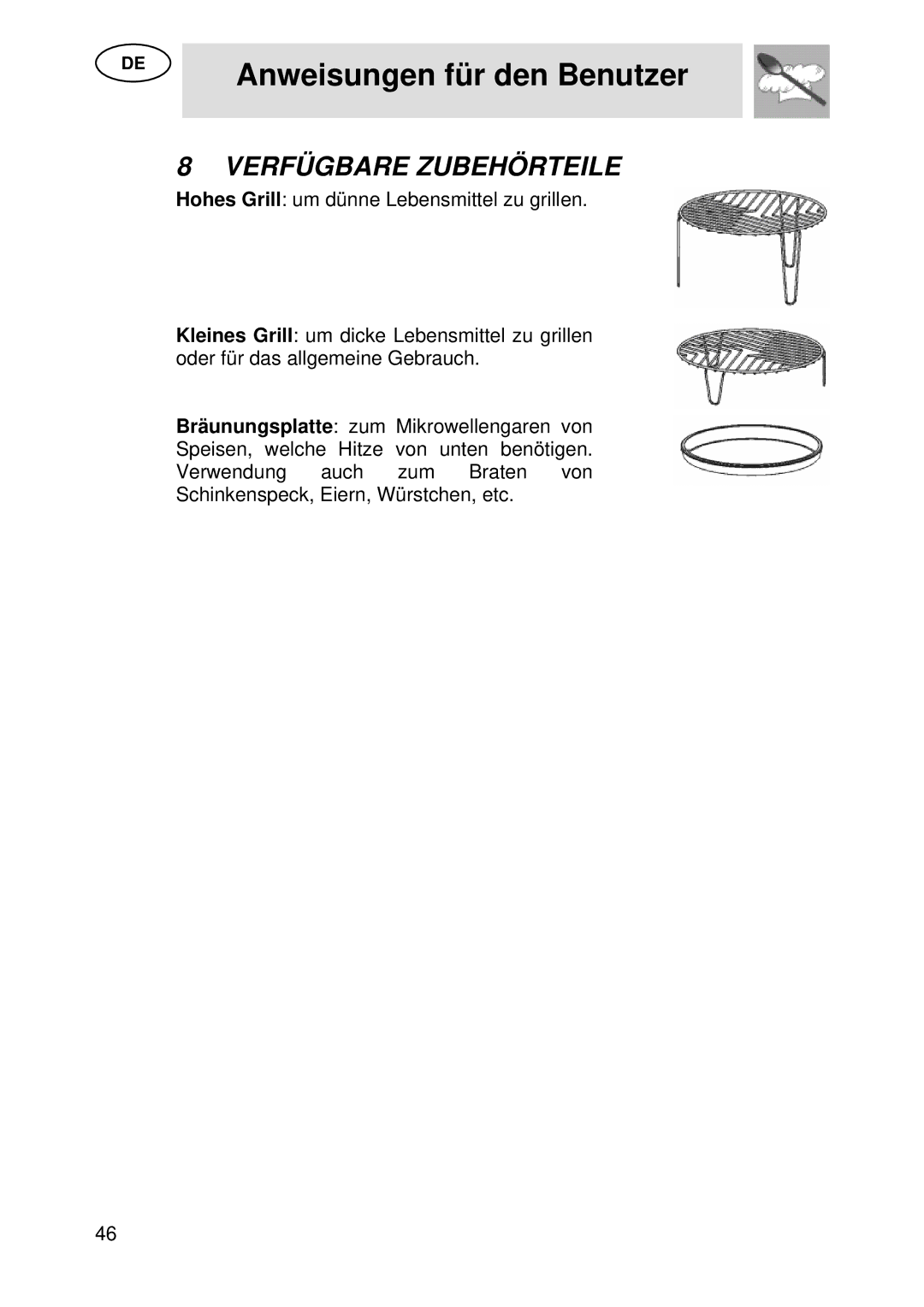 Smeg S45MX manual Verfügbare Zubehörteile 