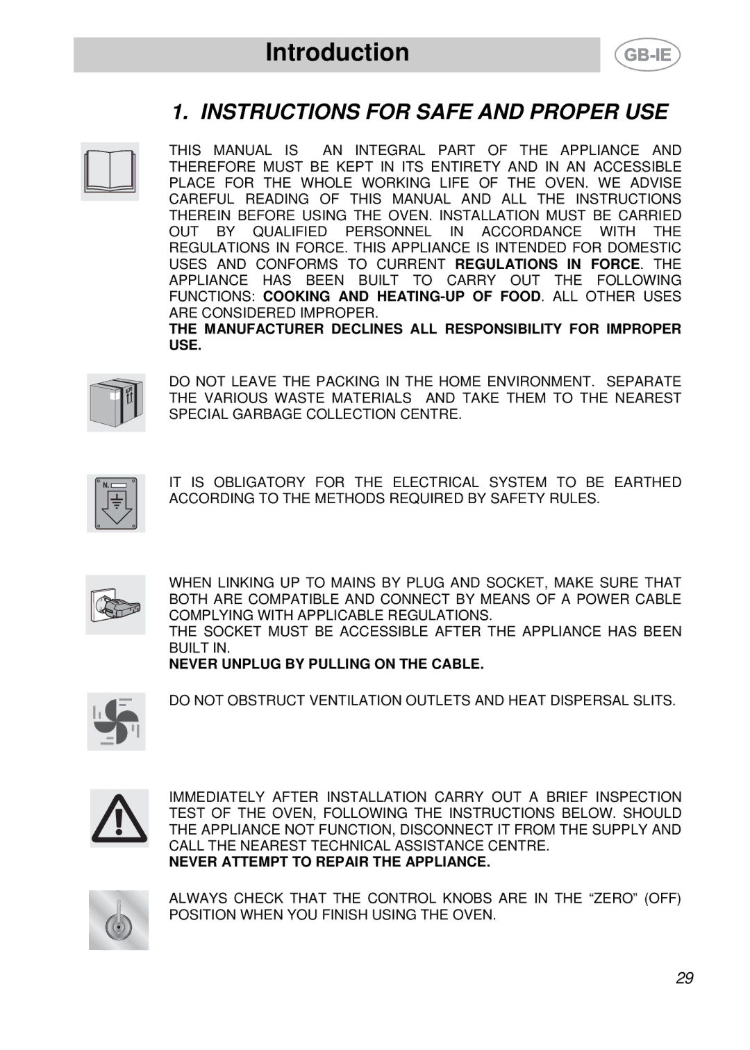 Smeg S709X-7 manual Introduction, Instructions for Safe and Proper USE 