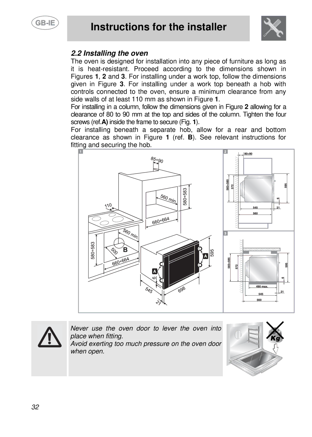 Smeg S709X-7 manual Installing the oven 