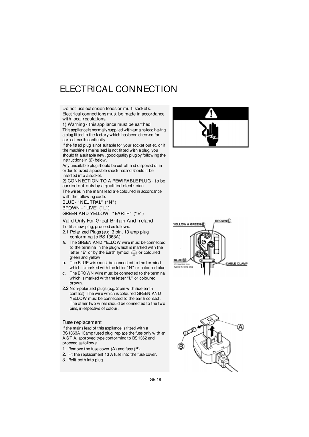 Smeg S800TL1 manual Valid Only For Great Britain And Ireland, Fuse replacement 