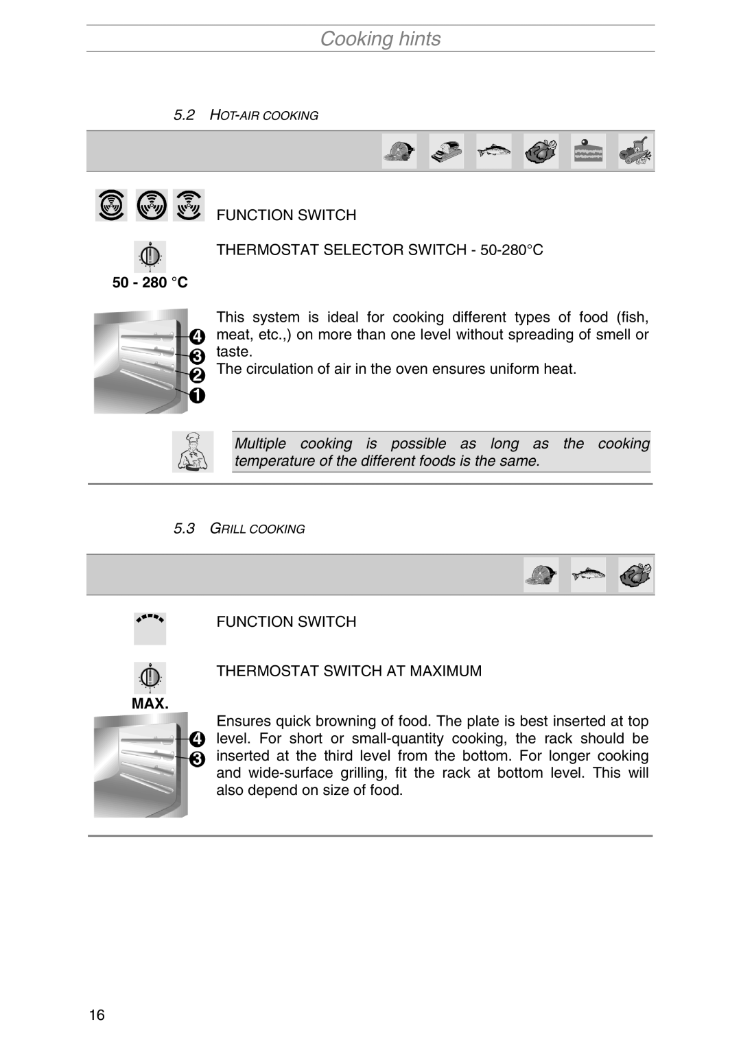 Smeg SA1010X-5 manual Function Switch Thermostat Switch AT Maximum 