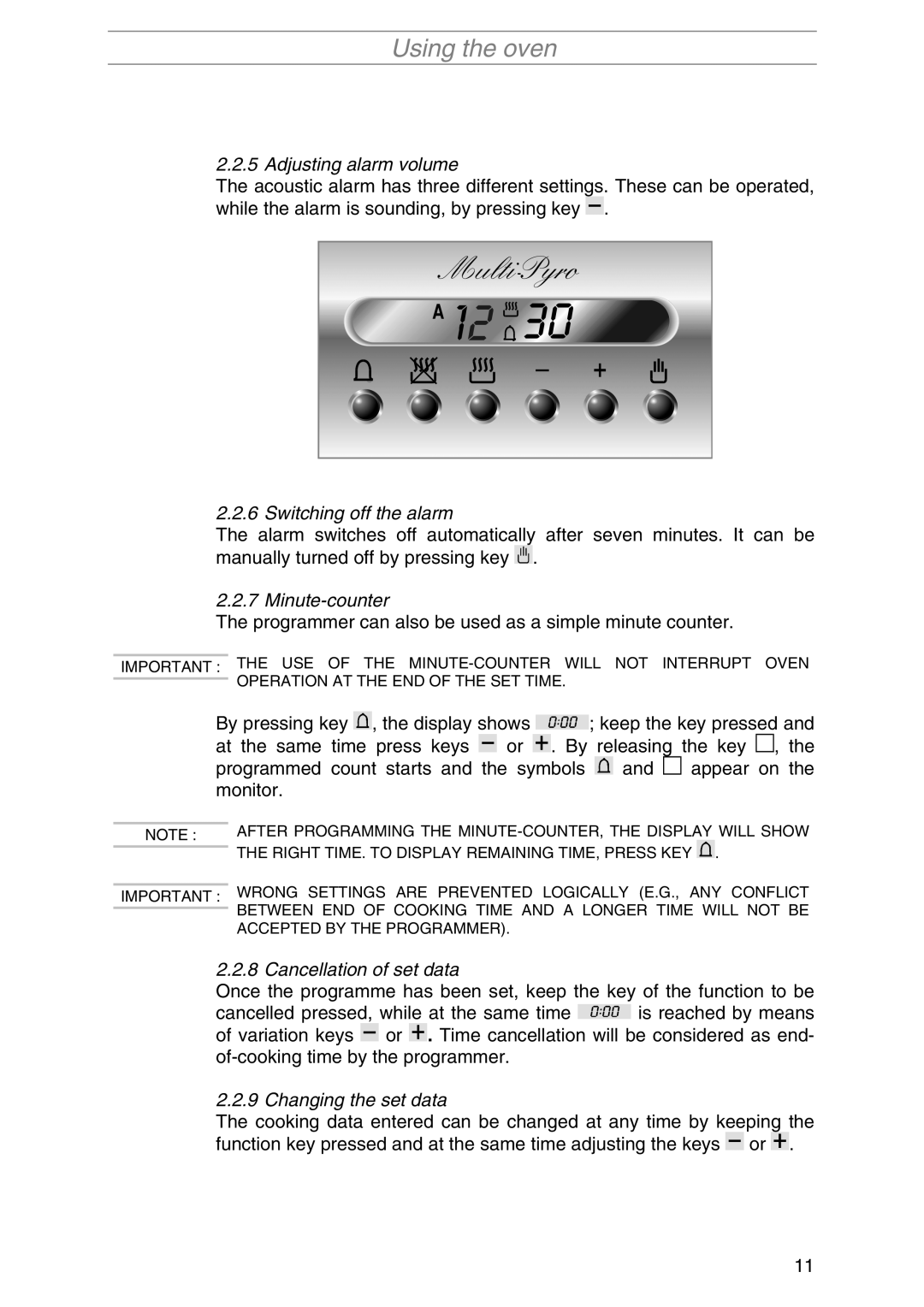 Smeg SA1010X-5 manual Adjusting alarm volume, Switching off the alarm, Minute-counter, Cancellation of set data 