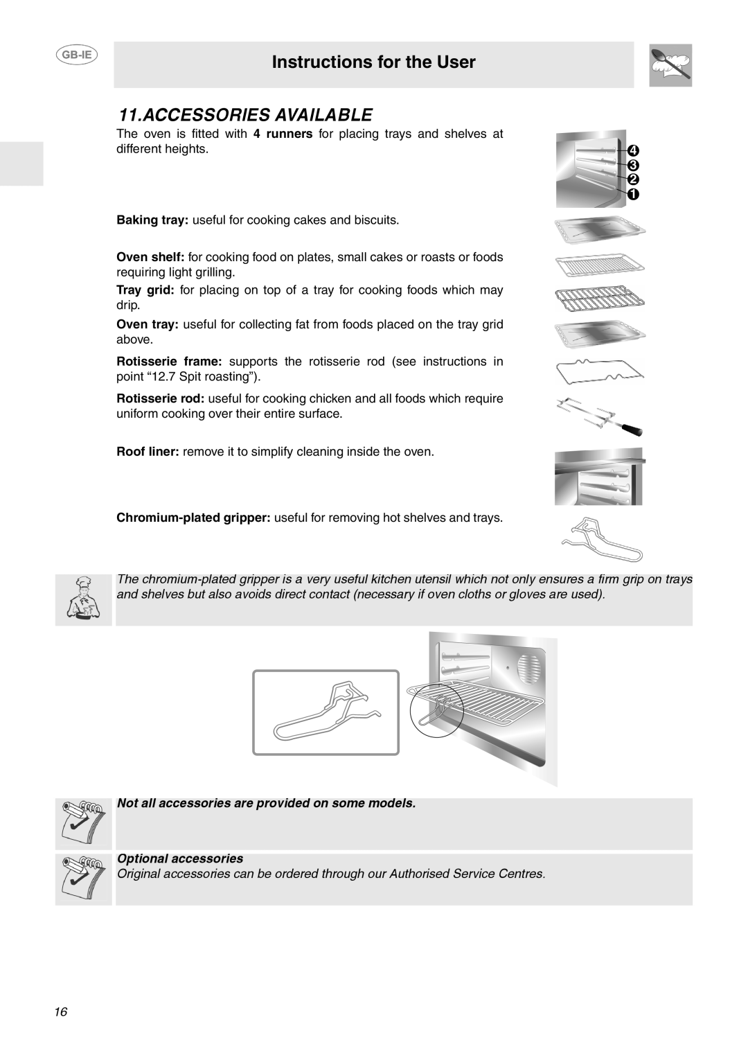 Smeg SA130P manual Accessories Available 