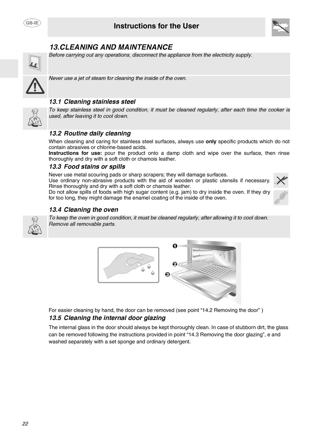 Smeg SA130P manual Cleaning and Maintenance 