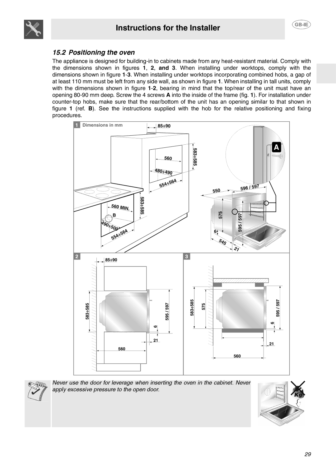 Smeg SA130P manual Positioning the oven 