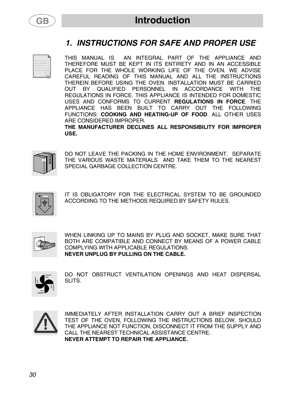 Smeg SA280X manual Introduction, Instructions for Safe and Proper USE 