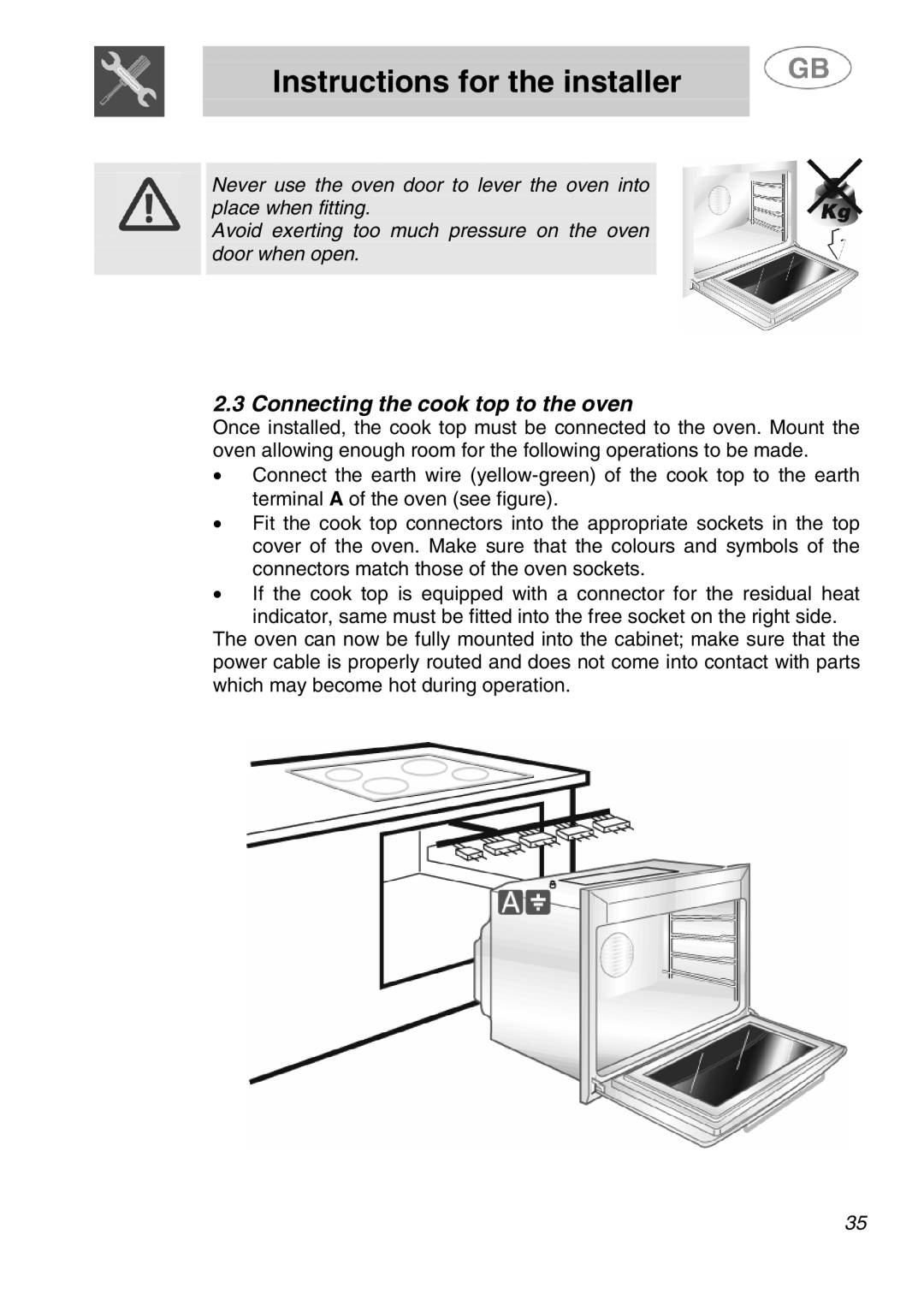 Smeg SA280X manual 3Connecting the cook top to the oven 