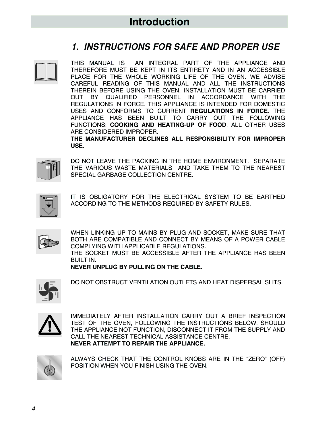 Smeg SA301W-5 manual Introduction, Instructions for Safe and Proper USE 