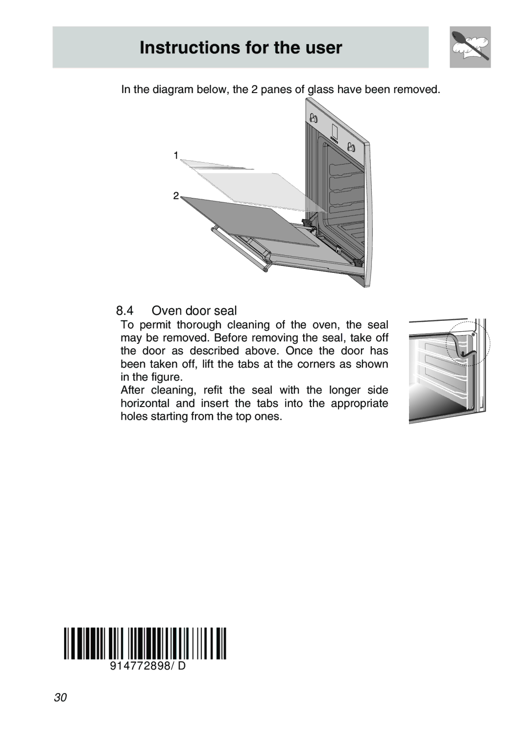 Smeg SA301W-5 manual Oven door seal 