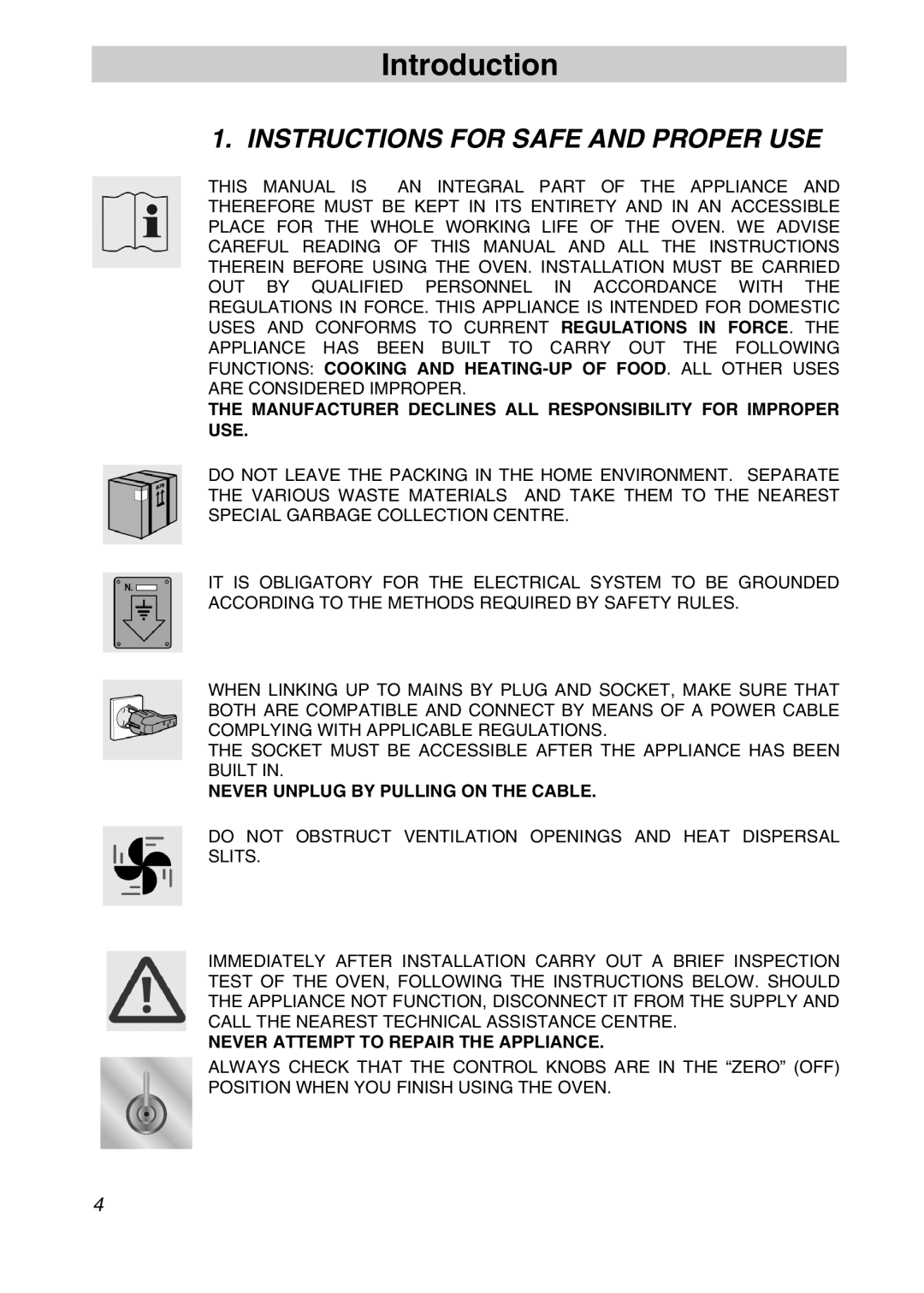 Smeg SA301X manual Introduction, Instructions for Safe and Proper USE 