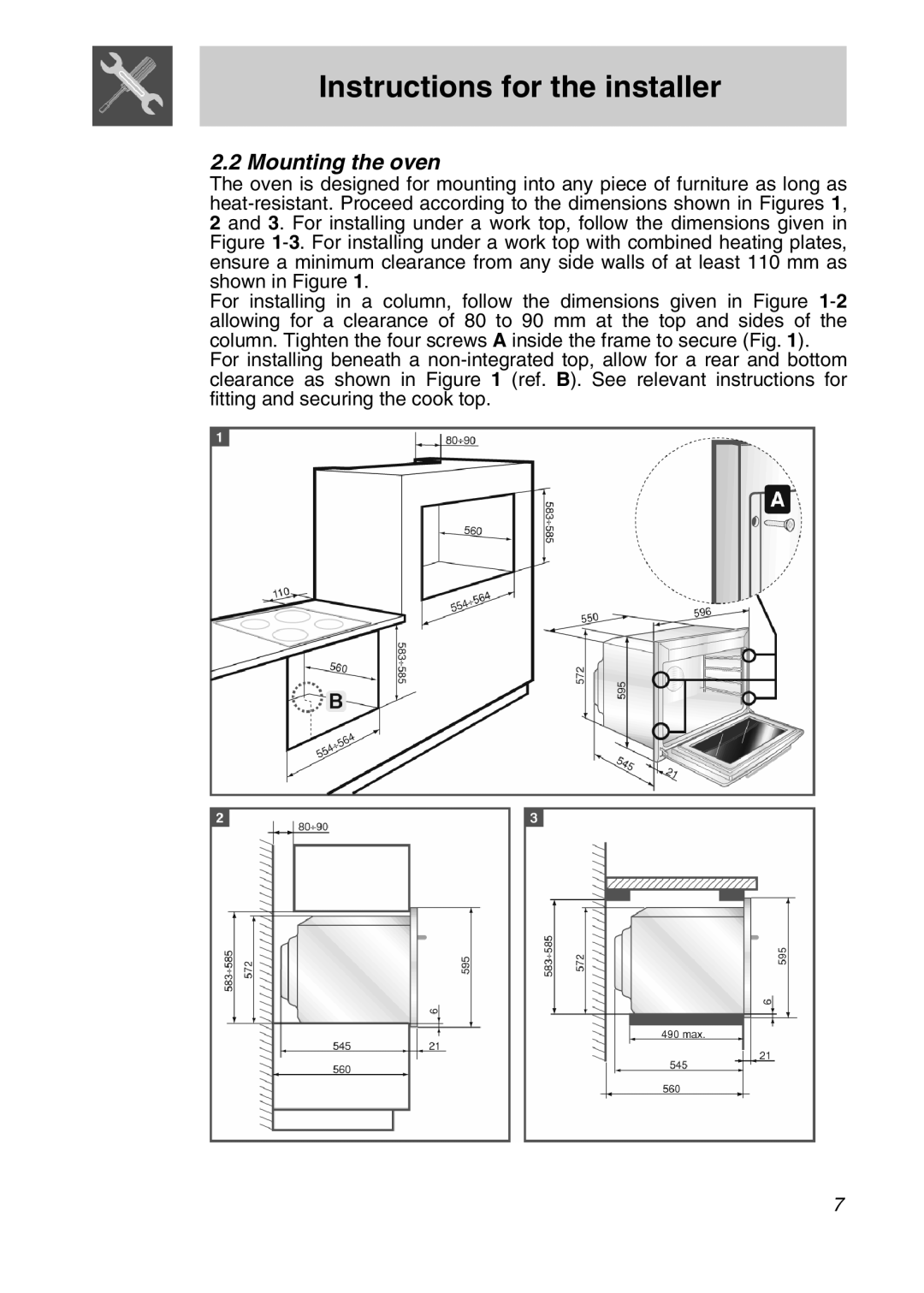 Smeg SA301X manual Mounting the oven 