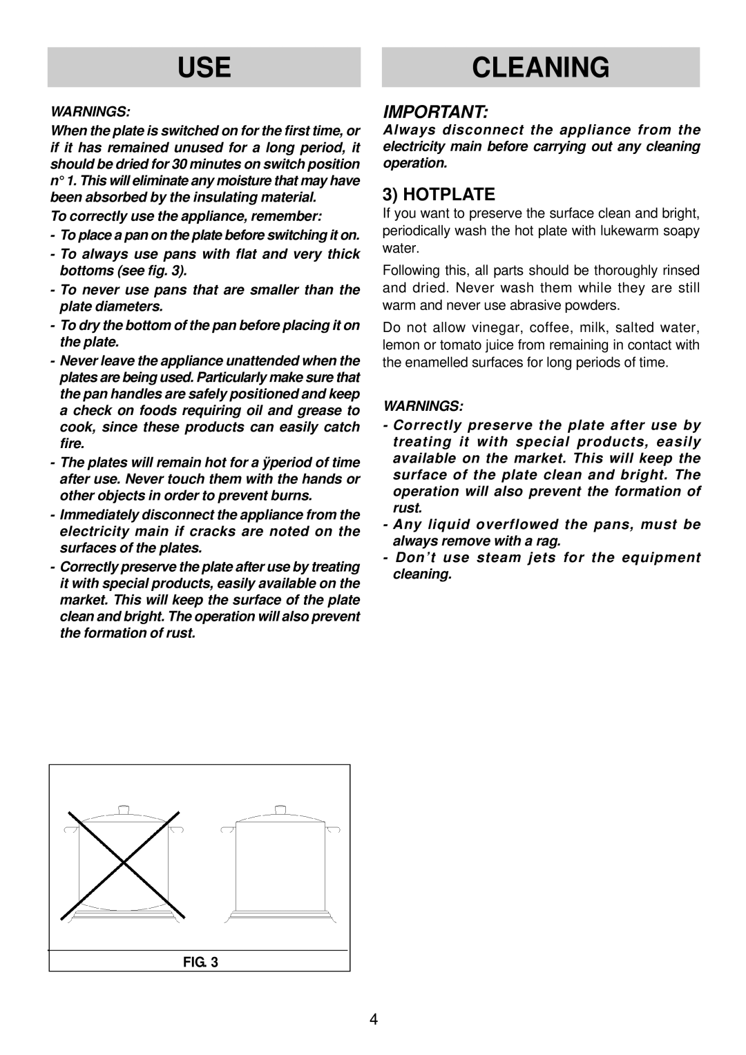 Smeg SA435X-1 instruction manual Usecleaning, Hotplate 