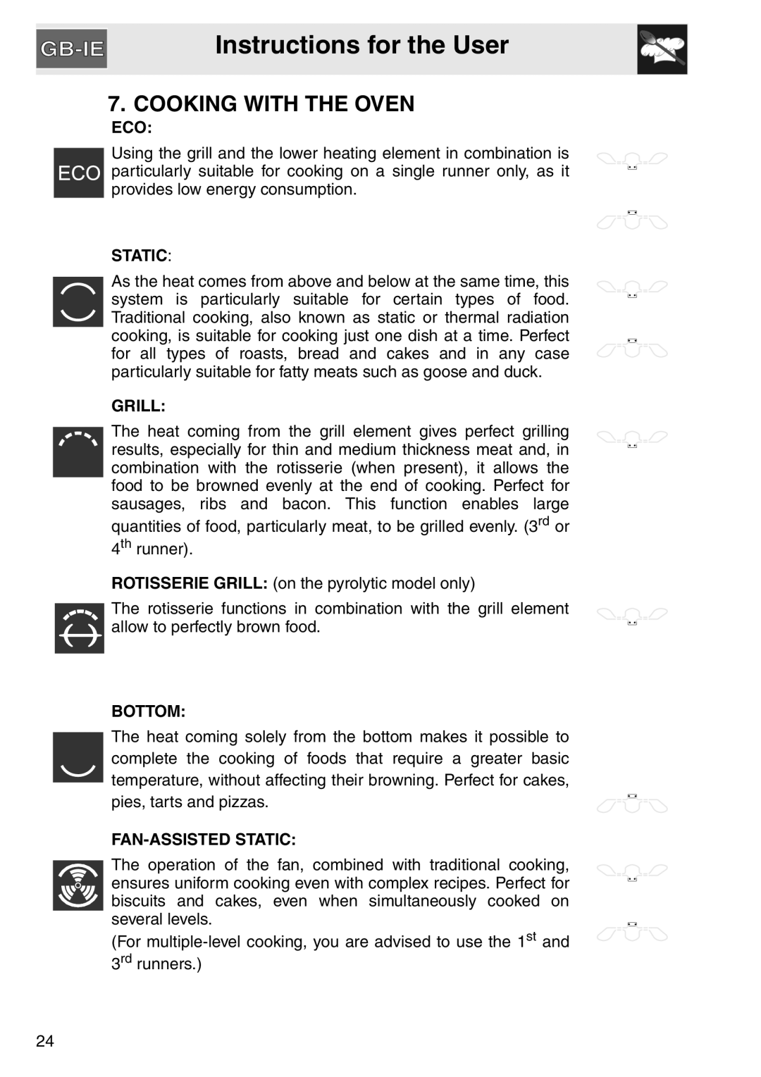 Smeg SA561X-9 installation instructions Cooking with the Oven, Eco 