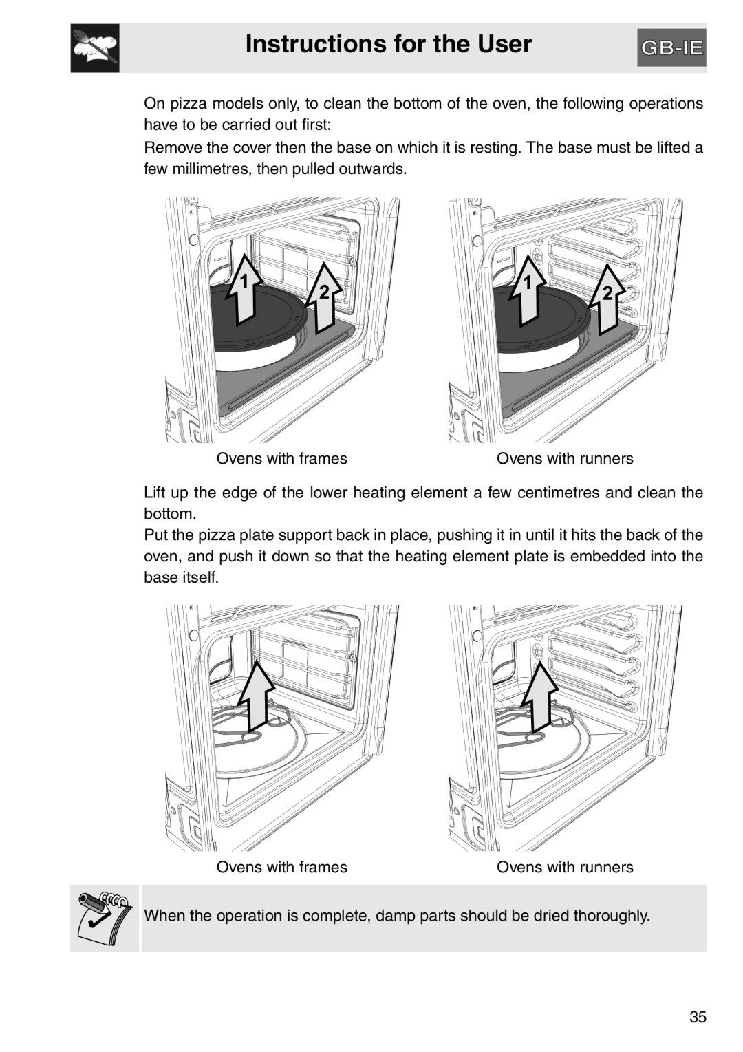 Smeg SA561X-9 installation instructions Ovens with runners 